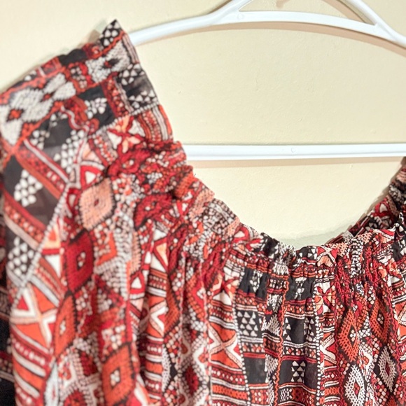 BB Dakota Red and Black Tribal Print Ruffled Trim Sundress w Smock Elastic Waist - Picture 10 of 16